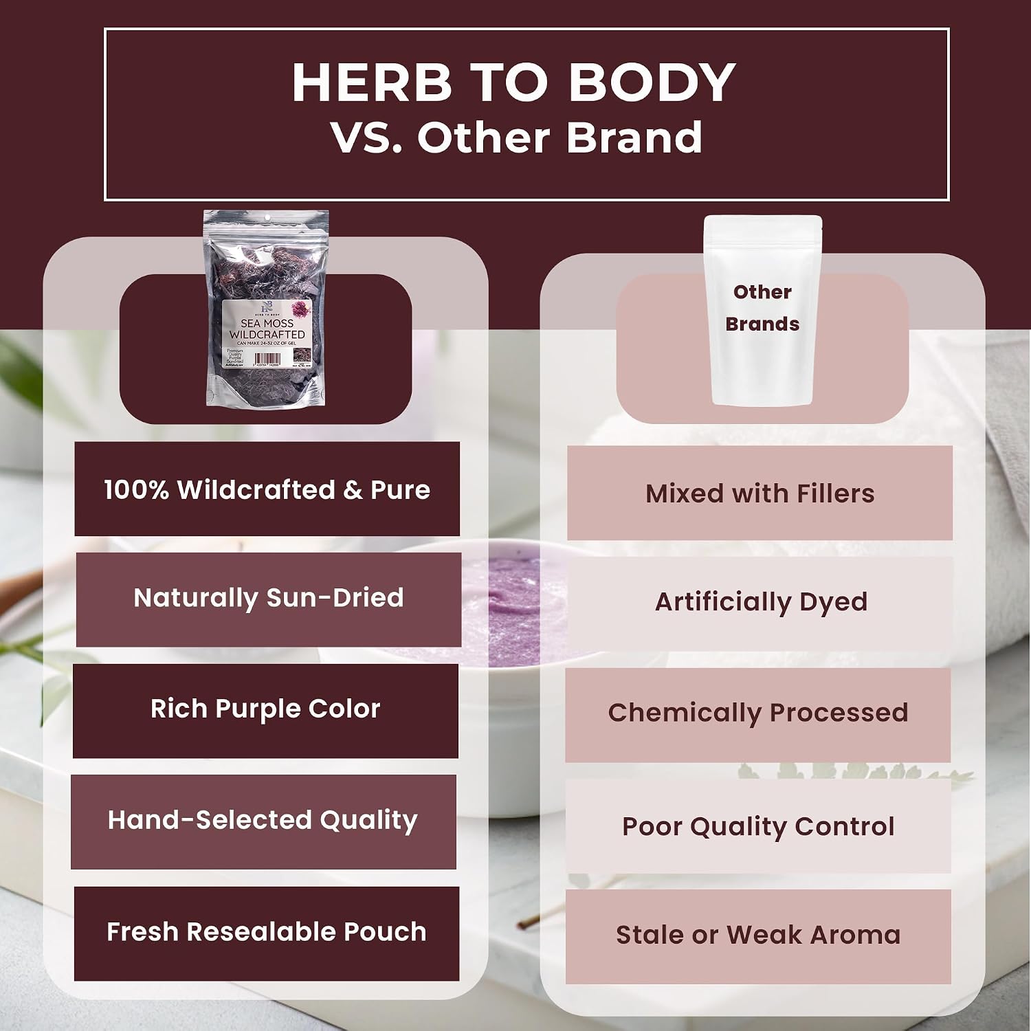 Herb To Body Purple Sea Moss – 4oz (113g) Alga Púrpura Silvestre de Saint Lucia
