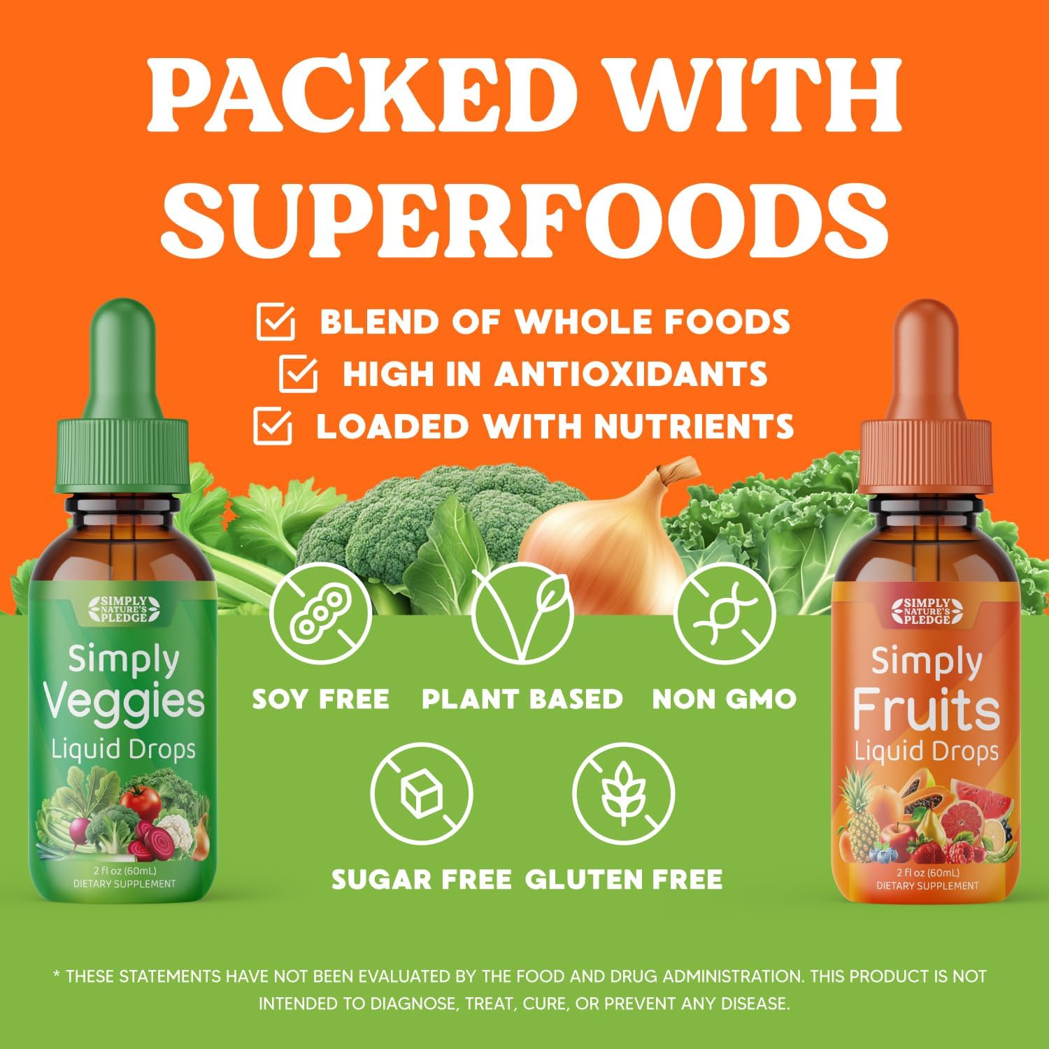 Simply Nature's Pledge - Suplemento de Frutas y Verduras - Gotas Líquidas - Superalimentos Integrales - Sin Soja - Hecho en EE. UU.