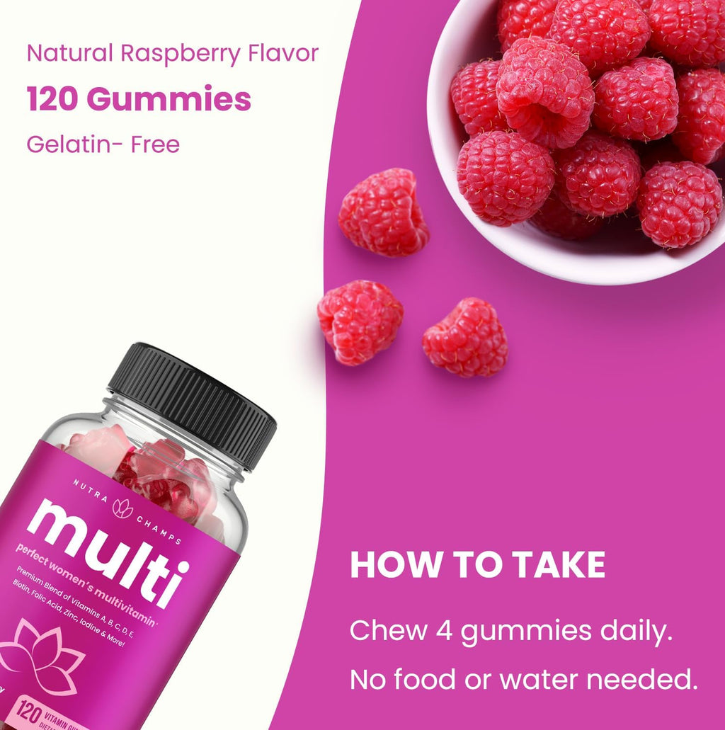 NutraChamps Multivitamínico para Mujeres - 120 Gominolas - Vitaminas A, B, C, D, E, Biotina, Ácido Fólico