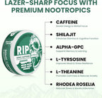 Immortal Drip RIP Bolsitas Nootrópicas de Energía (Wintergreen) – 5 Latas – 15 Bolsitas por Lata – Energía Limpia y Enfoque – 50mg Cafeína, Shilajit, Alpha-GPC, L-Tirosina, Rhodiola