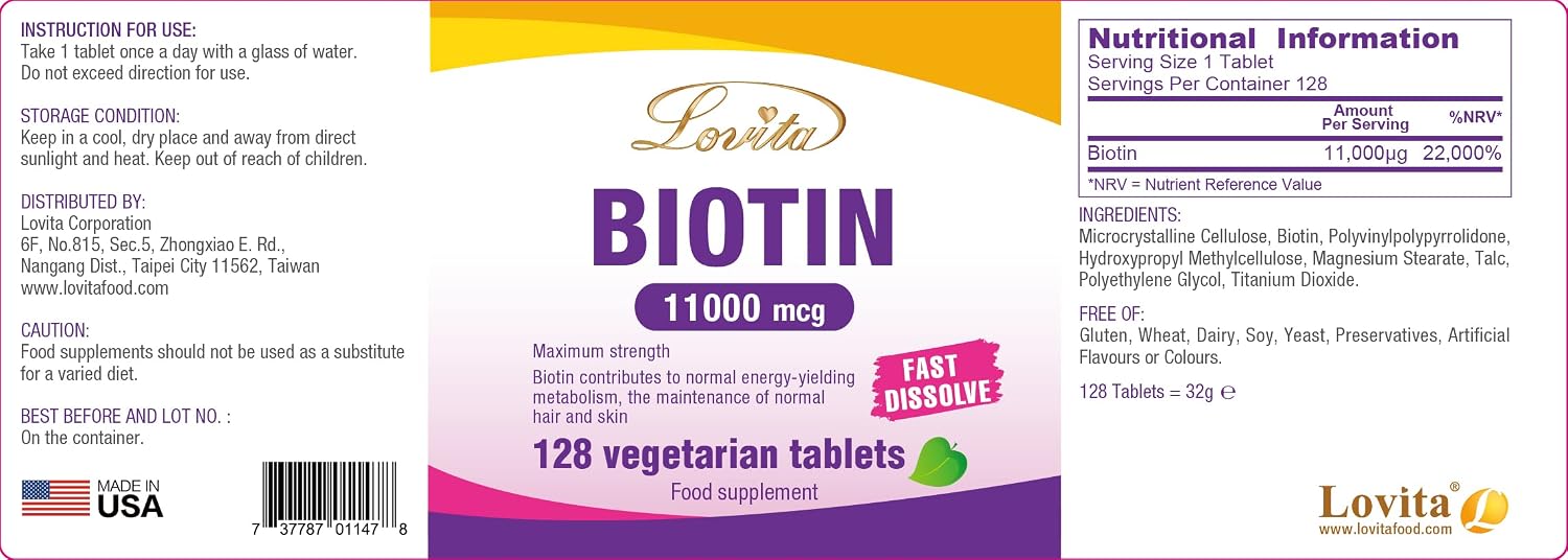 LOVITA Biotina 11000mcg - 384 Comprimidos Veganos de Disolución Rápida
