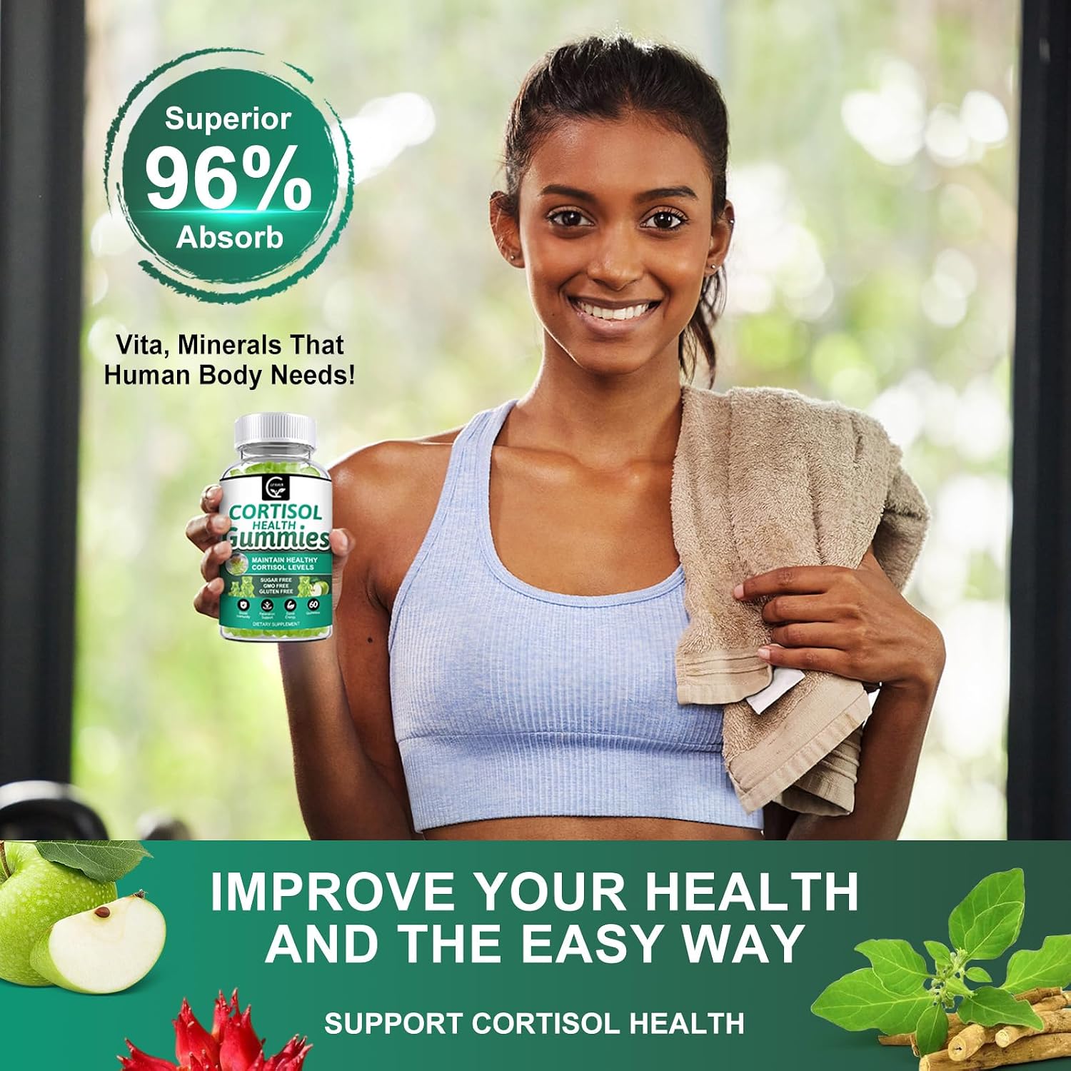 GORNVB Cortisol Gummies - Suplemento de Cortisol para Mujeres con Magnesio, Ashwagandha, Rhodiola, Fosfatidilserina, L-Teanina, Pimienta Negra, Vitamina C y B6 - Relajación, Enfoque, Sueño - Pack de 2