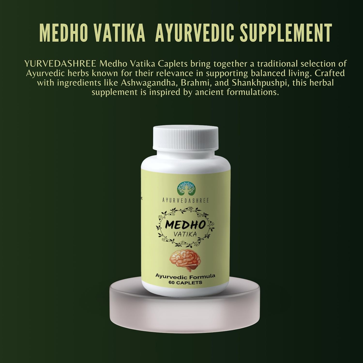 Ayurvedashree Medho Vatika 60 Comprimidos - Suplemento Herbal con 8 Hierbas Ayurvédicas