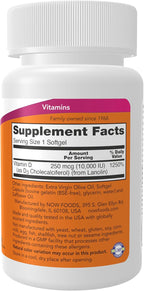 NOW Foods Vitamina D-3 10.000 UI, 120 Cápsulas Blandas