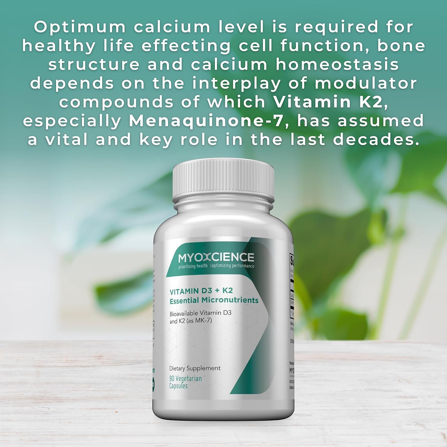 MYOXCIENCE Vitamina D3 + K2 Micronutrientes Esenciales | 6000 UI D3 + 150 mcg K2 MK-7 | 90 Cápsulas Vegetales