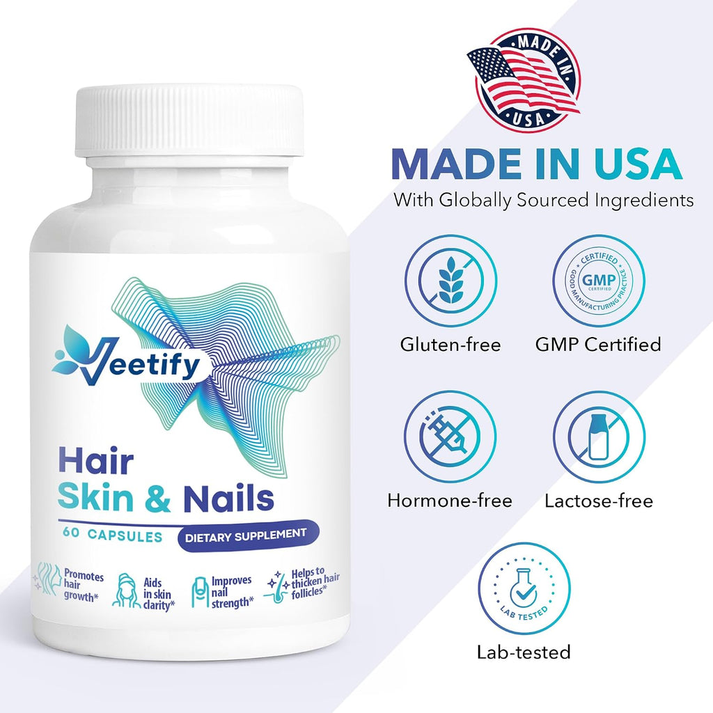 Veetify Vitaminas para Cabello, Piel y Uñas con Biotina y Complejo Herbal - 60 Cápsulas Veganas