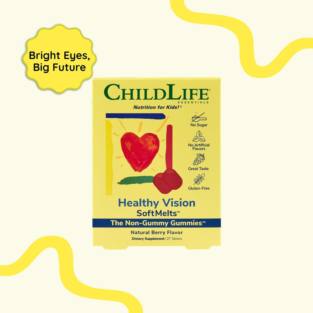 CHILDLIFE ESSENTIALS Healthy Vision SoftMelts - Gomitas de luteína y zeaxantina para la salud ocular infantil, Sabor a bayas, 27 unidades