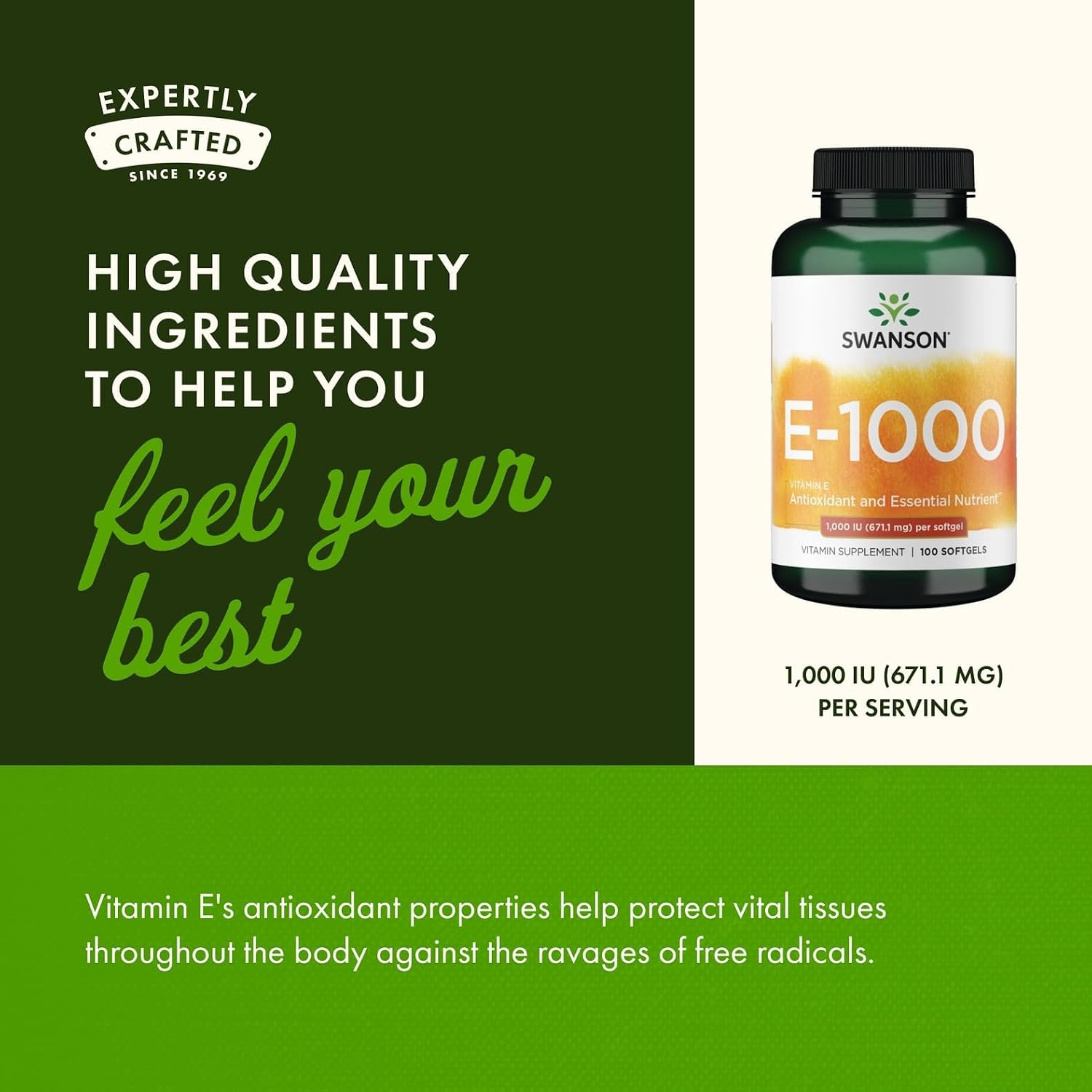 Swanson Vitamin E - Natural Vitamin Supplement Promoting Cardiovascular Health - Natural Formula Delivering Essential D-Alpha Tocopherols - (100 Softgels, 1000 IU Each)