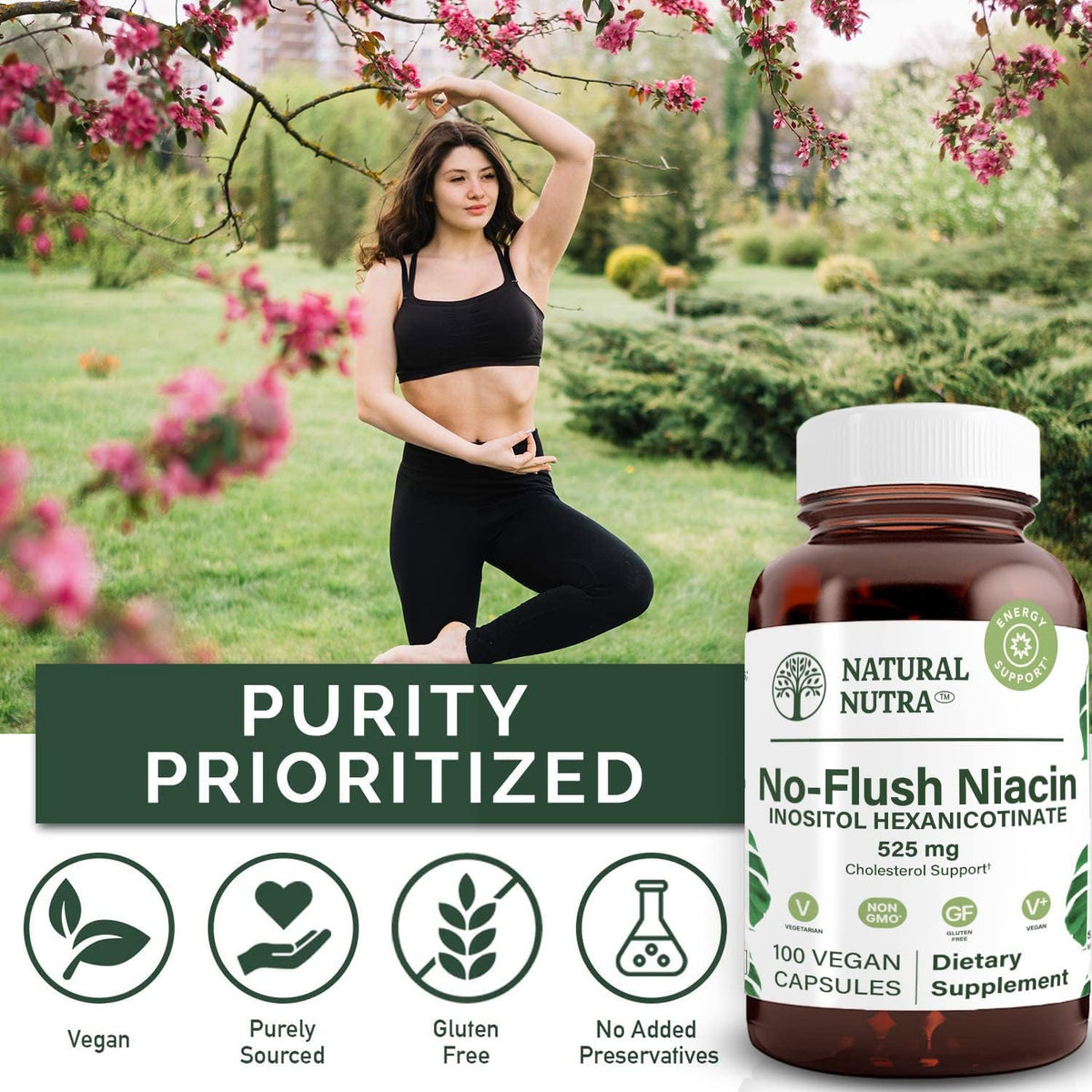 Natural Nutra No Flush Niacina 525 mg - 100 – Contribuye al mantenimiento de la piel y las mucosas en condiciones – Image 4