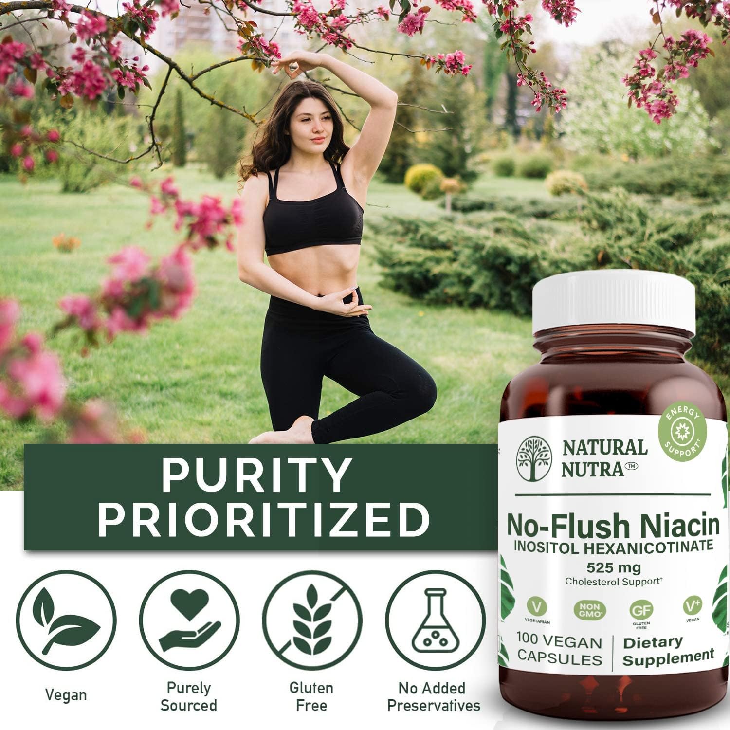Natural Nutra No Flush Niacina 525 mg - 100 Cápsulas de Vitamina B3