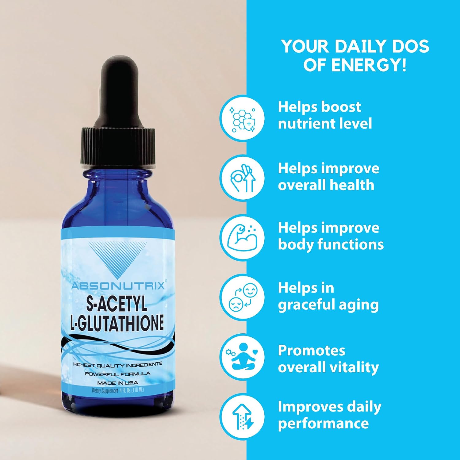 S-Acetyl L-Glutathione 100 mg por ración 118 ml Líquido 200 raciones
