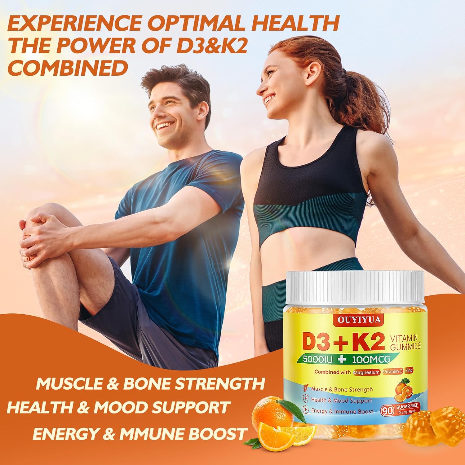 Gominolas de Vitamina D3 y K2 (MK-7) | 5000 UI D3 + 100 mcg K2 | 90 unidades