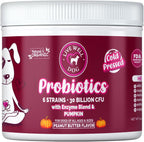 Masticables Probióticos para Perros con 6 Cepas y 30 mil millones UFC, Sabor a Mantequilla de Maní, Apoyo Digestivo Natural, Bocados Blandos