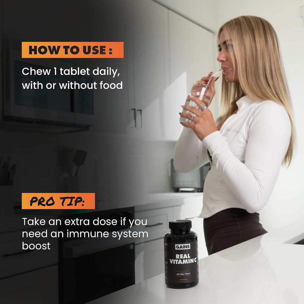 Gains in Bulk Real Vitamin C Masticable con Bioflavonoides Cítricos, 60 Comprimidos