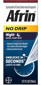 Afrin No Drip Night Spray Nasal - Alivio Rápido de la Congestión Nasal con Manzanilla, 15 ml