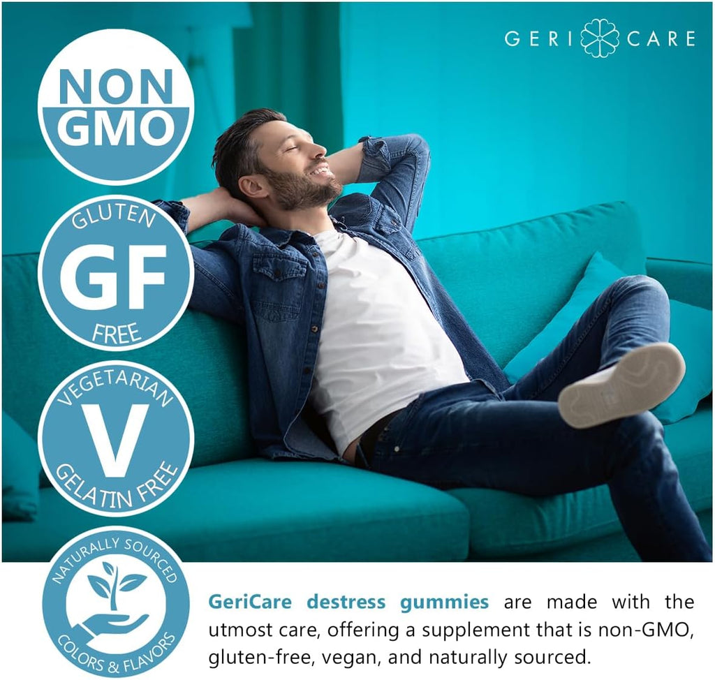 GeriCare DeStress Gummies con GABA, L-Teanina y Melisa - Sabor a Frutos del Bosque - 42 unidades