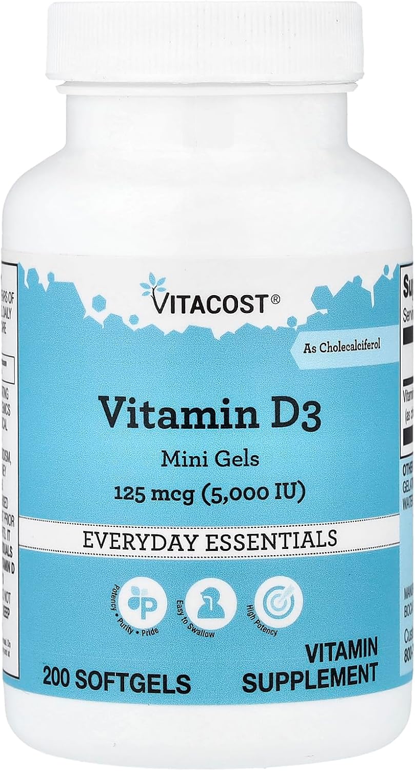 Vitacost Vitamina D3 Mini Gels, 125 mcg (5.000 IU), 200 Cápsulas Blandas