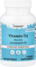 Vitacost Vitamina D3 Mini Gels, 125 mcg (5.000 IU), 200 Cápsulas Blandas