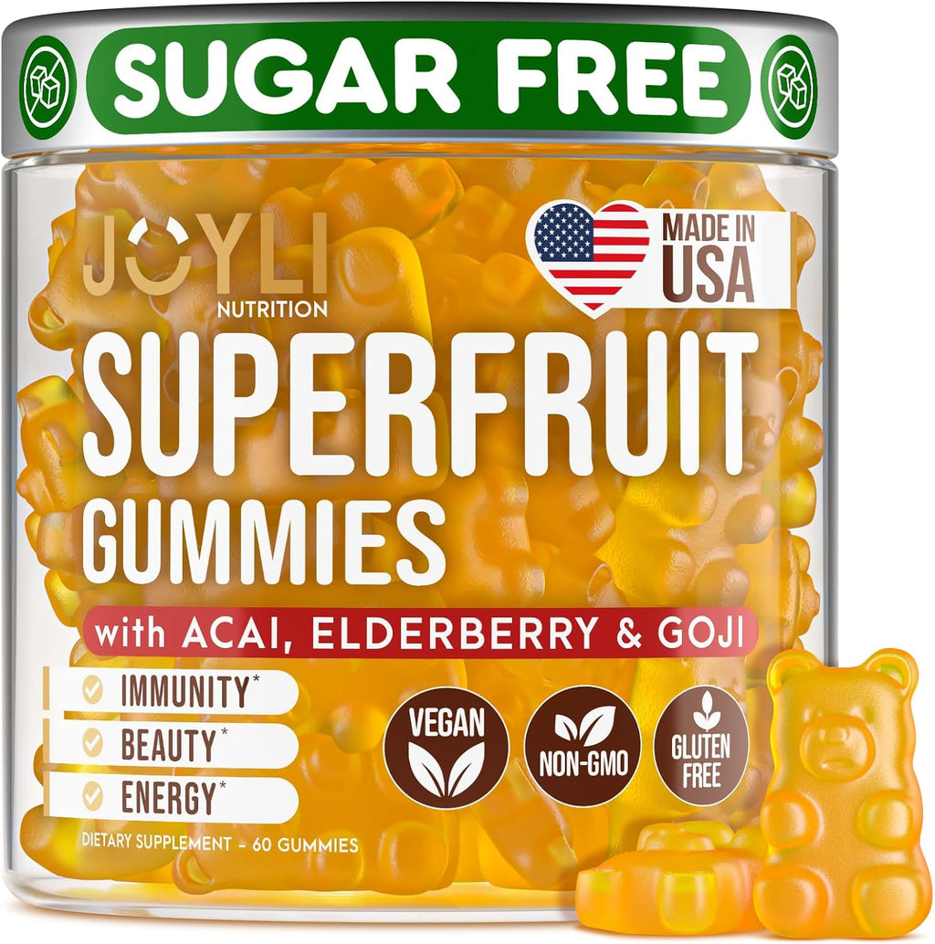 Joyli Superfruit Gummies - Gomitas Multivitamínicas sin Azúcar para Adultos - Vitaminas Naturales con Goji, Saúco, Vitamina A, C, D y E - Apoya la Inmunidad, Digestión y Energía