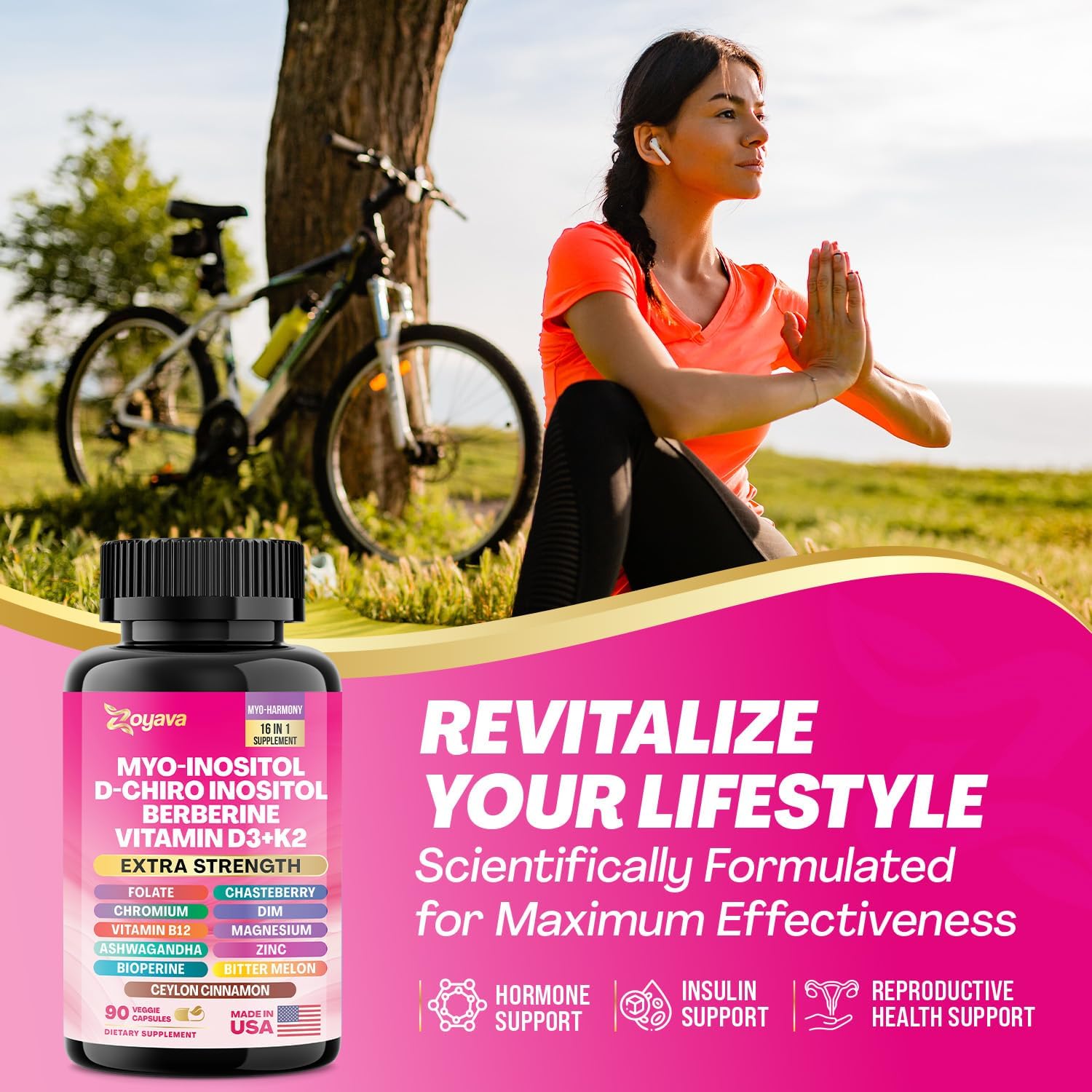 Zoyava Myo Inositol Complex – 750 mg Myo-Inositol con Berberina, D-Chiro Inositol, Ashwagandha y más – 180 Cápsulas Veganas