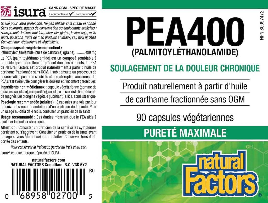 Natural Factors PEA400 - Palmitoylethanolamide Puro, 90 Cápsulas