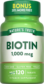 Nature's Truth Biotina 1000 mcg | 120 Comprimidos | Vegano, Sin Gluten, No-GMO