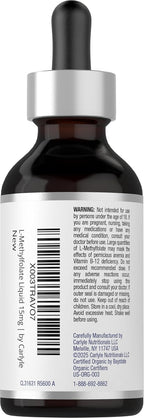 Carlyle L-Metilfolato Gotas 15mg - 2 fl oz (59 ml) con Glicerina Orgánica, Sabor a Bayas Mixtas - Sin Gluten, Vegano
