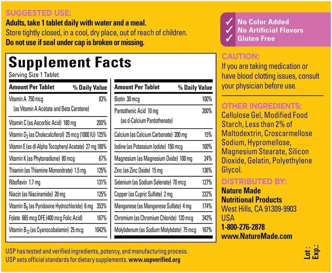 Nature Made Multi for Women 50+ Multivitamin & Mineral, 180 Tablets (2 Bottles)