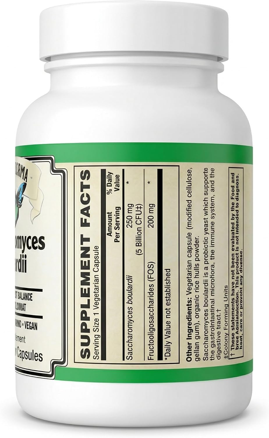 AlchePharma Saccharomyces Boulardii - Probiótico con 5B UFC y FOS Prebiótico