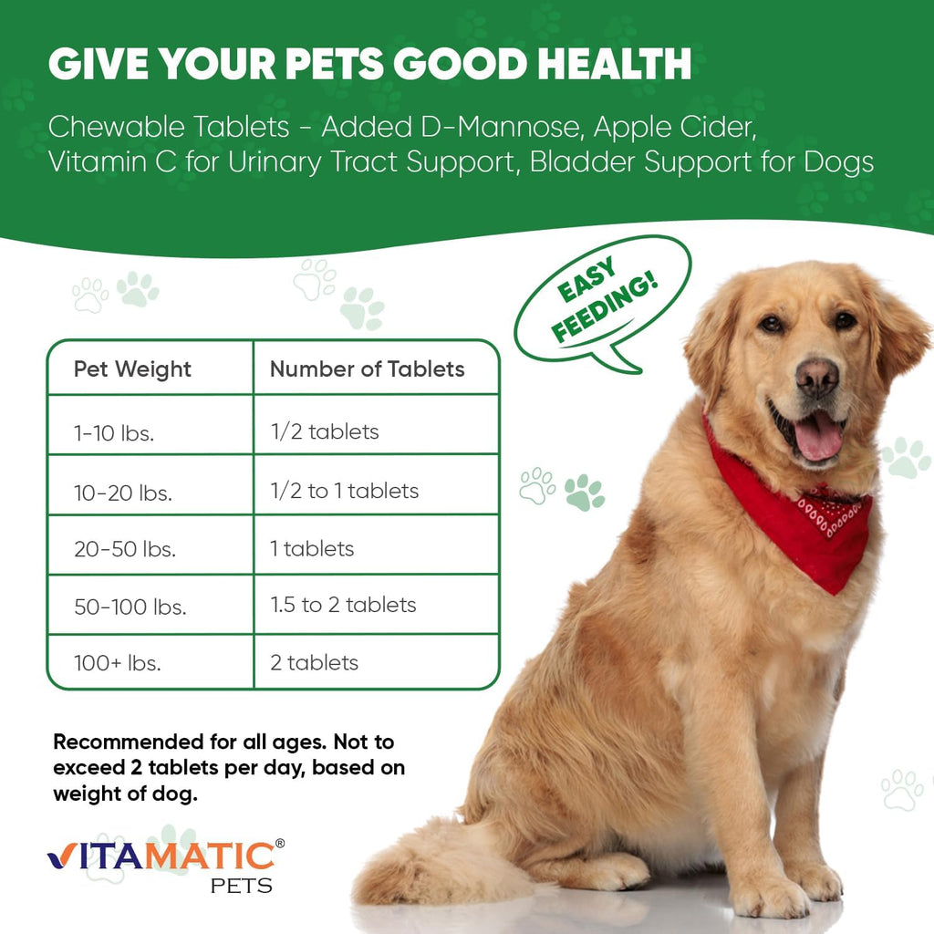 Vitamatic Cranberry para Perros – 120 Comprimidos Masticables – con D-Manosa, Vinagre de Manzana y Vitamina C – Apoyo para el Tracto Urinario y la Vejiga