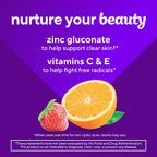 vitafusion Daily Complexion Care - Gomitas de Cuidado de la Piel con Zinc, Vitaminas C y E - Sabor Mandarina Fresa - 60 unidades