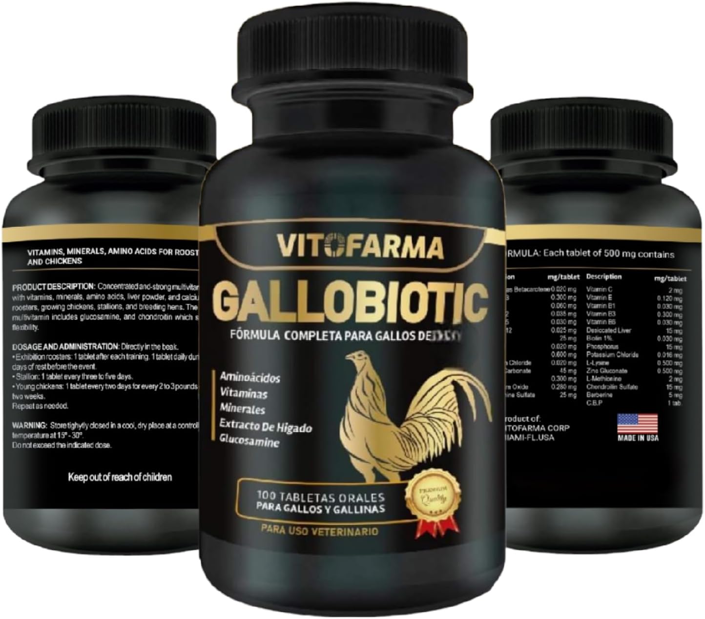 VITOFARMA Gallobiotic Multivitamínico Natural para Gallos y Gallinas, 100 Comprimidos
