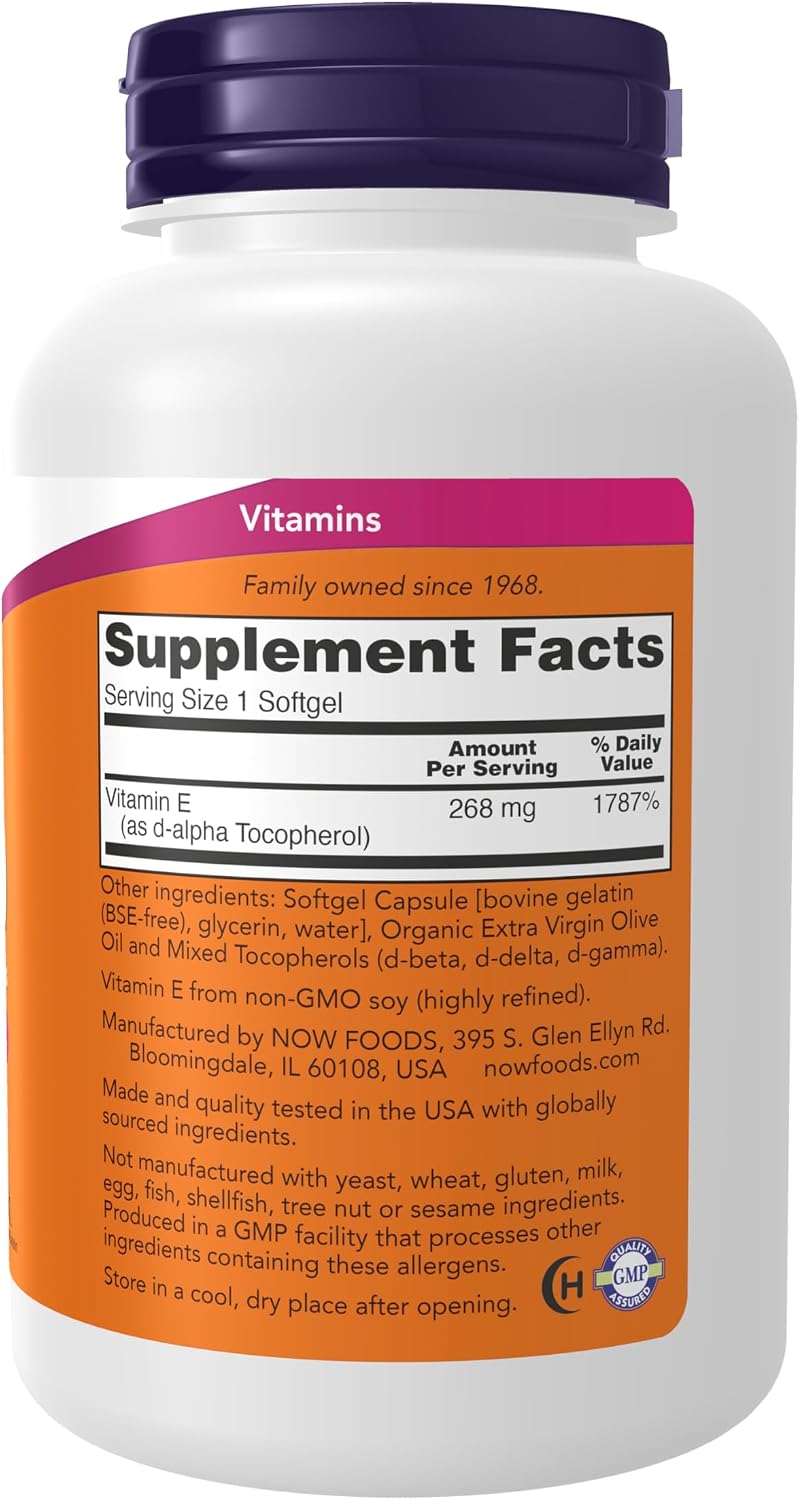 NOW Foods Vitamina E-400 UI con Tocoferoles Mixtos, 250 Cápsulas Blandas