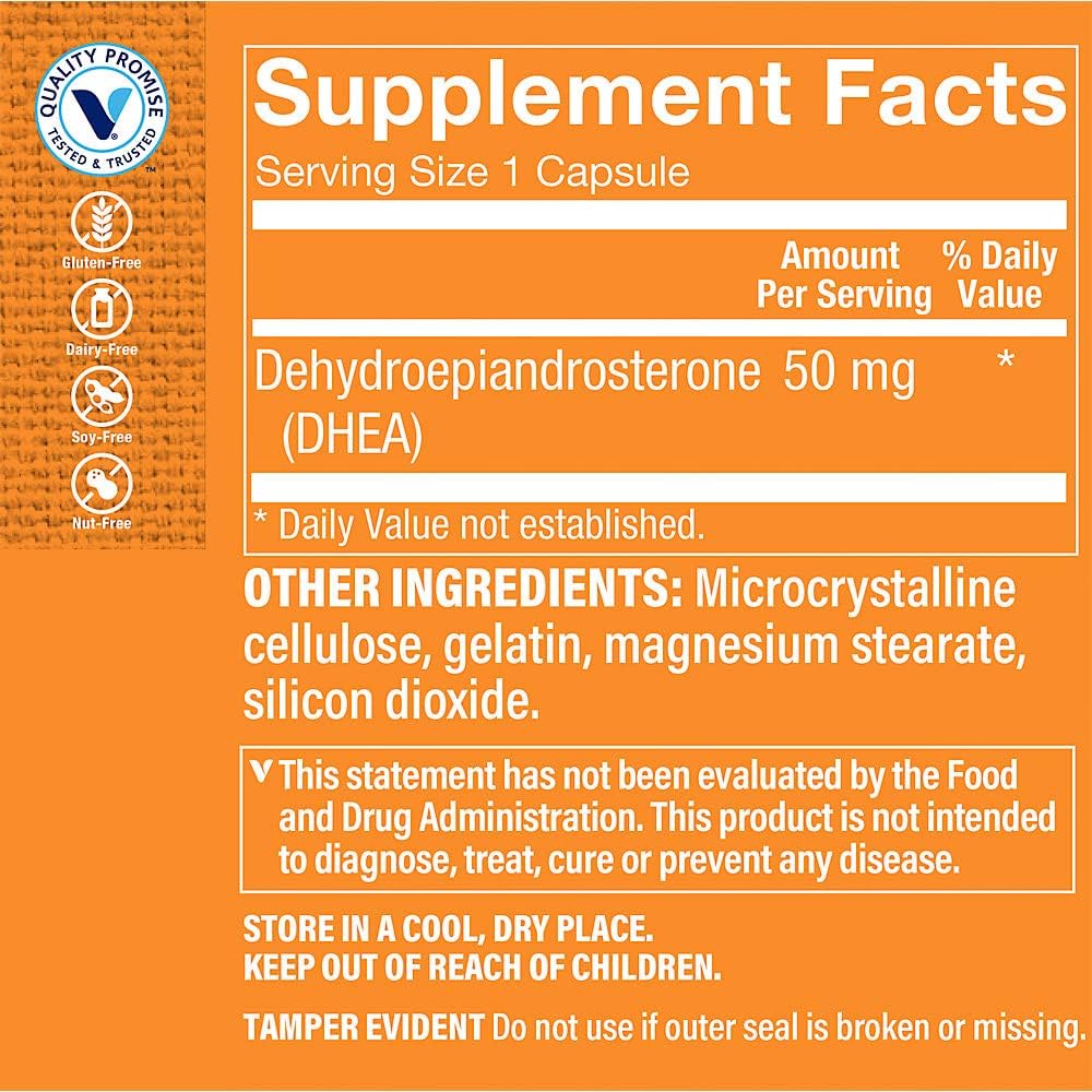 The Vitamin Shoppe DHEA 50 mg, Apoyo Hormonal y Envejecimiento Saludable (120 Cápsulas)