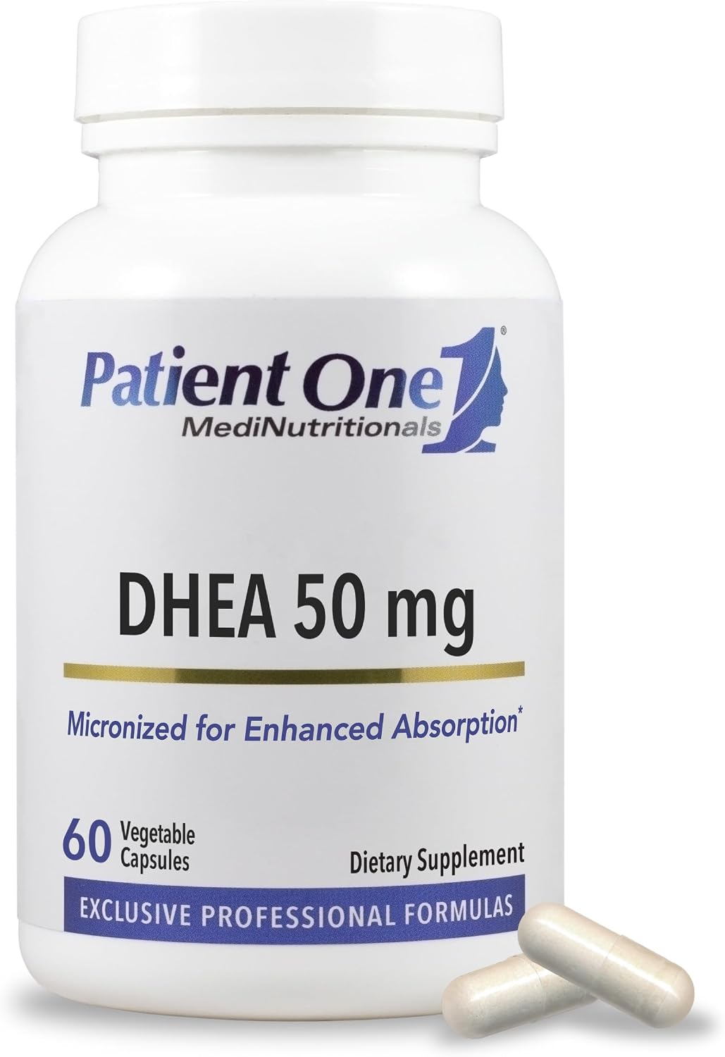 Patient One DHEA 50 mg | Suplemento para el Estado de Ánimo y Energía | Micronizado para Mayor Absorción | 60 Cápsulas