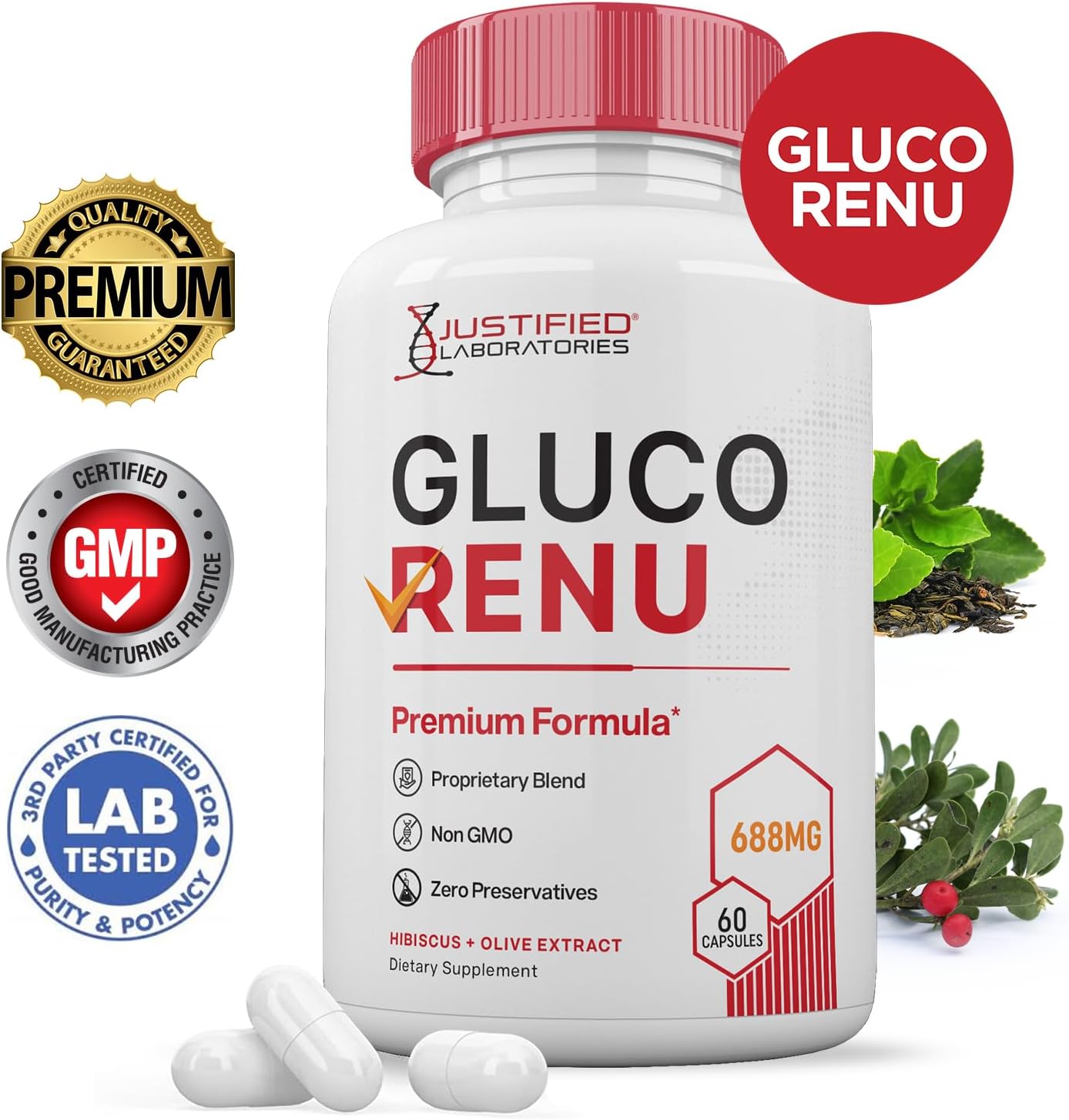 Gluco Renu 688 mg – Soporte de Glucógeno (3 Paquetes, 180 Cápsulas)