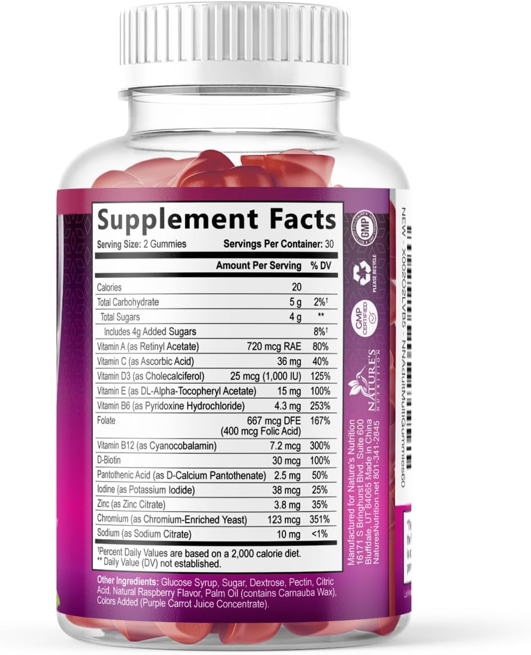 Gominolas Multivitamínicas para Adultos con Vitaminas A, C, D, B12 y Zinc - 60 Gominolas