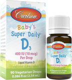 Carlson Baby's Super Daily D3 - Gotas de Vitamina D3 para Bebés, 400 UI, 365 Gotas