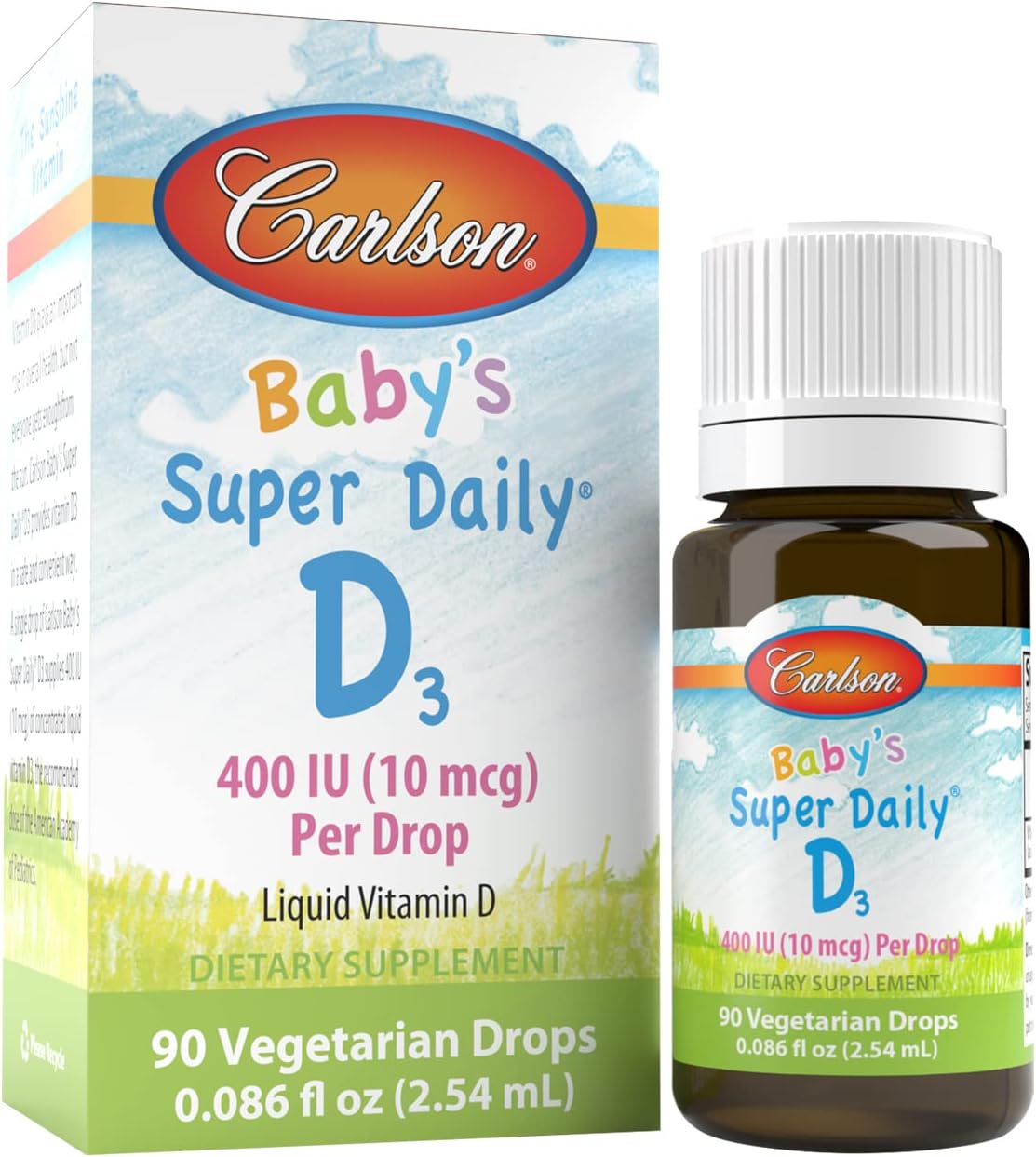 Carlson Baby's Super Daily D3 - Gotas de Vitamina D3 para Bebés, 400 UI, 365 Gotas