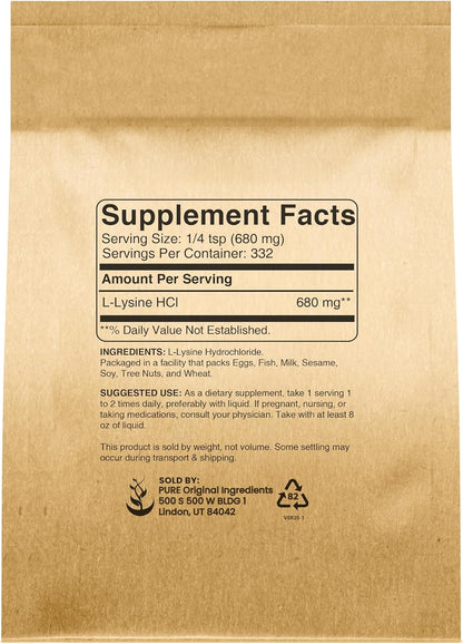 Pure Original Ingredients L-Lisina HCL (227 g) - Polvo de Aminoácido Esencial, No-GMO, Sin Gluten – Image 2
