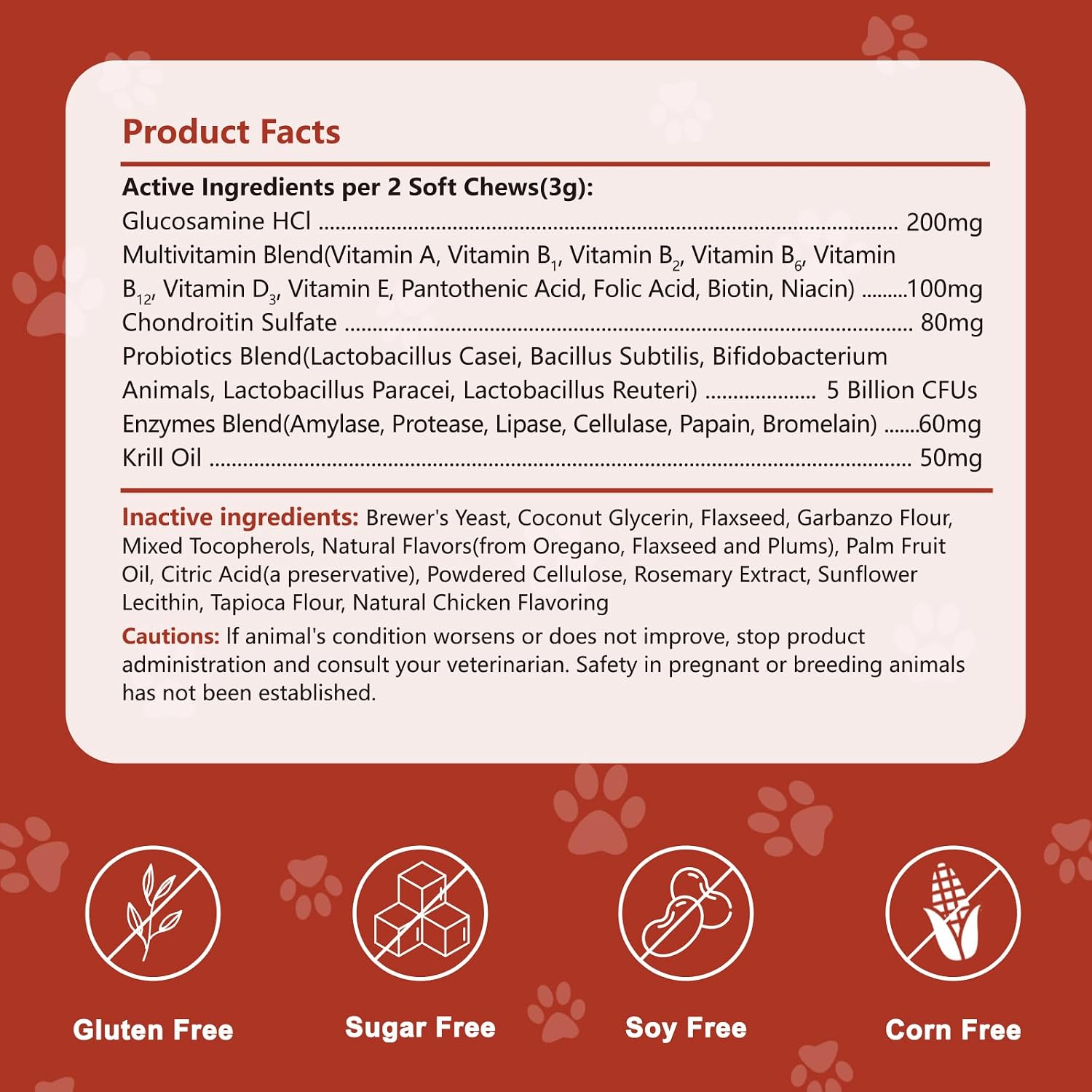 PICPOW Multivitamínico masticable para perros con glucosamina, condroitina, enzimas digestivas y probióticos, 120 comprimidos