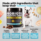 Pup Choice Probiotics para Perros - Digestión, Salud Intestinal y Heces Más Firmes | 1 Billón UFC, 6 Cepas con Calabaza, Papaya y Cúrcuma; Sabor a Ternera; 140 masticables blandos