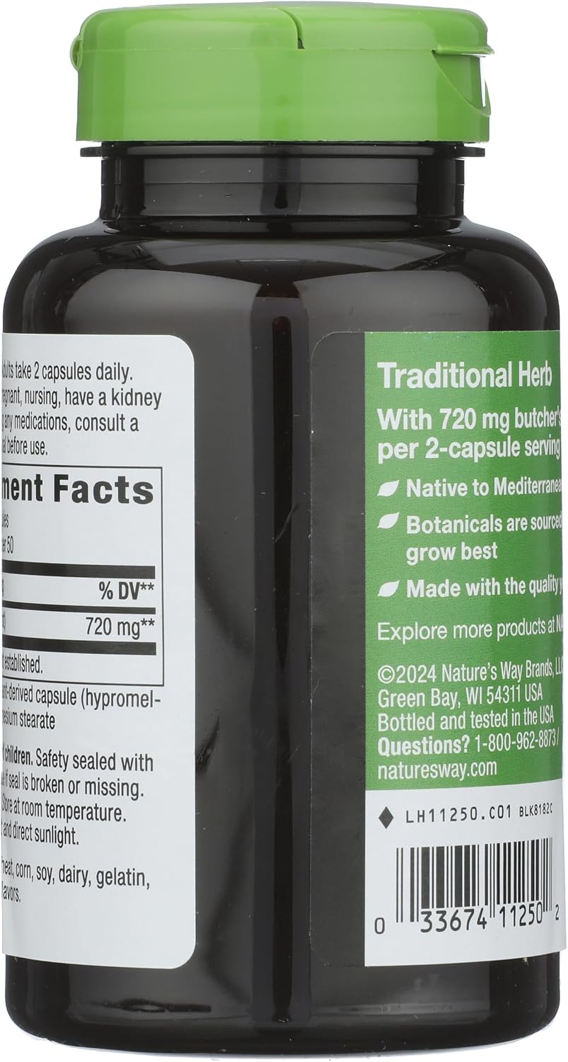 Nature's Way, Raíz de Brusco 470 mg, 100 Cápsulas