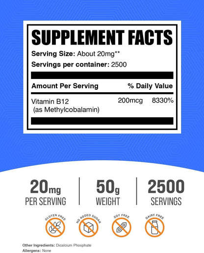 Vitamina B12 Metilcobalamina en Polvo - 200 – Contribuye a la reducción del cansancio y la fatiga. – Image 2