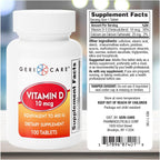 GeriCare Vitamina D-3 (10 mcg 400 UI) y Calcio (25 mg) - Complemento Alimenticio para Huesos, Músculos e Inmunidad - 100 Comprimidos