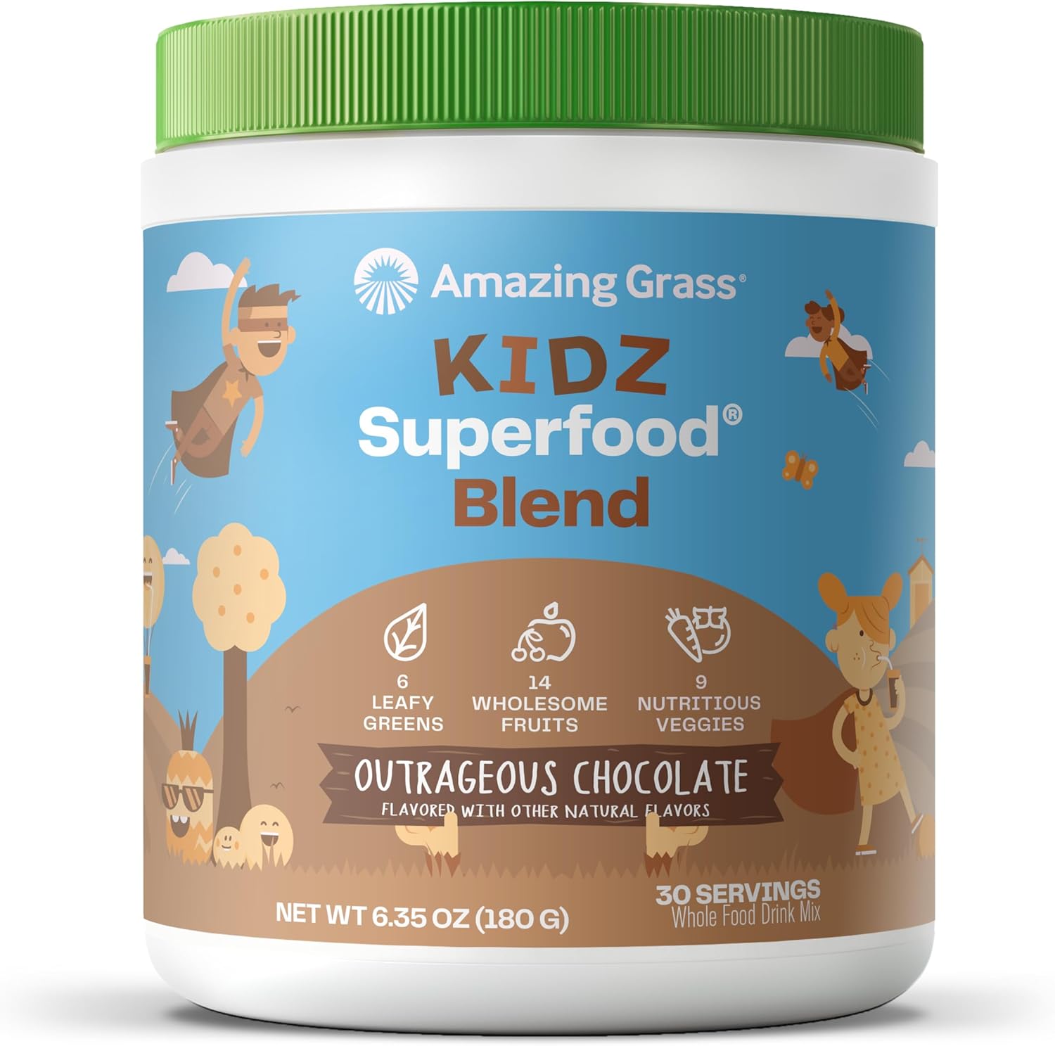 Amazing Grass Kidz Superfood: Proteína Vegetal y Probióticos para Niños, Sabor Chocolate Extremo, 15 porciones