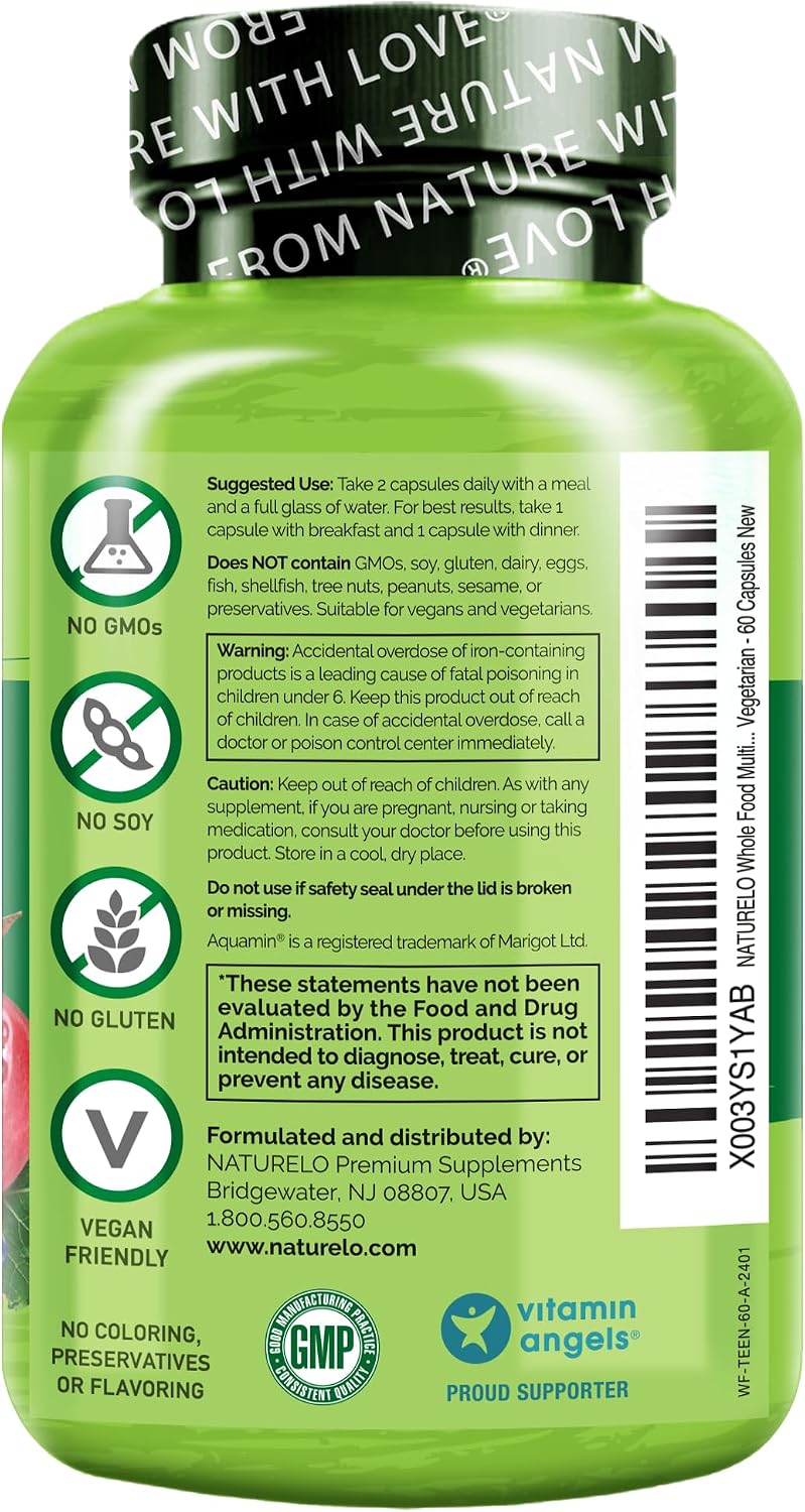 NATURELO Multivitamínico para Adolescentes - 60 Cápsulas - Complejo Vitamínico con Minerales, Vegano, Sin Gluten
