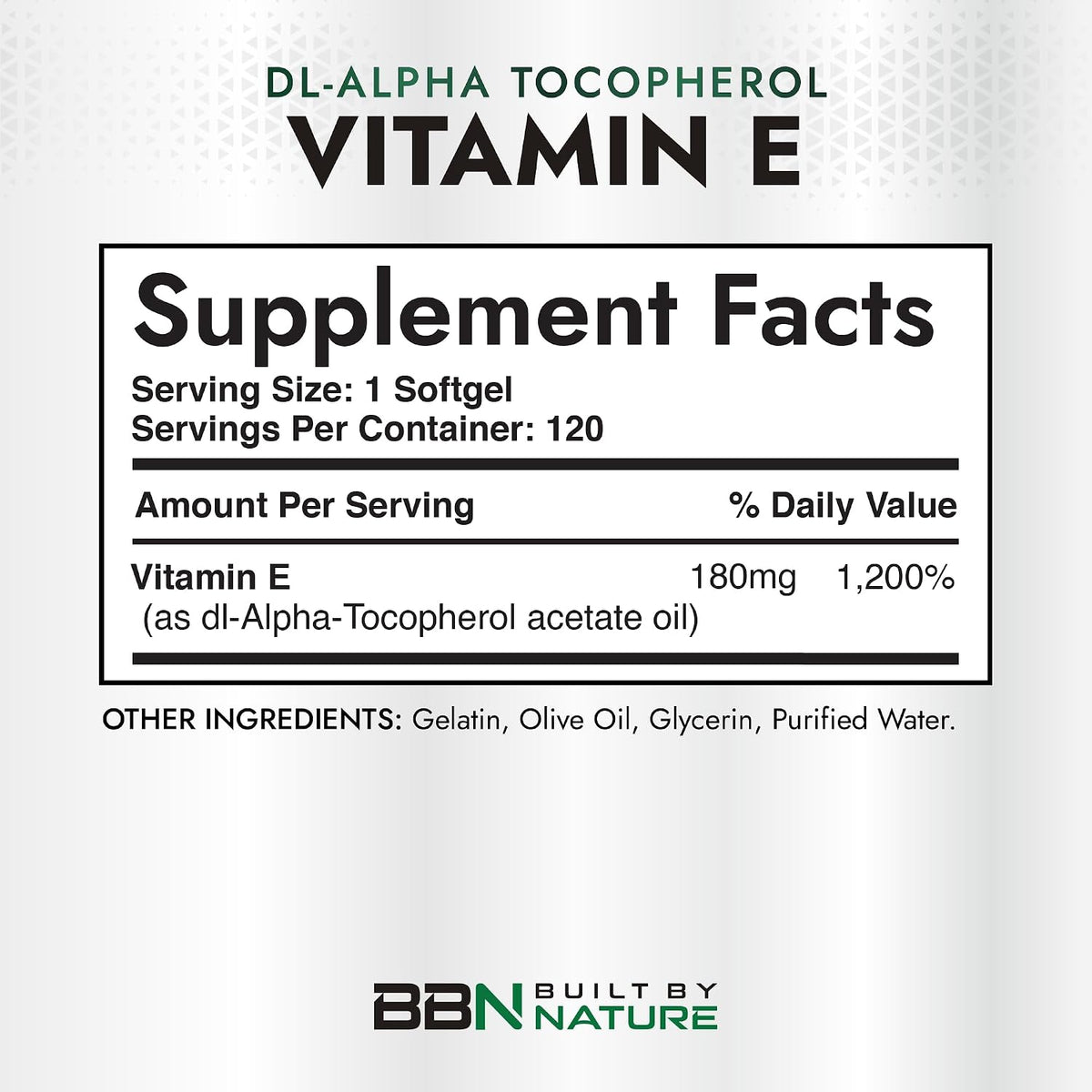 Vitamina E con Aceite de Oliva 400 UI, 120 Cápsulas Blandas - Built by Nature – Image 2