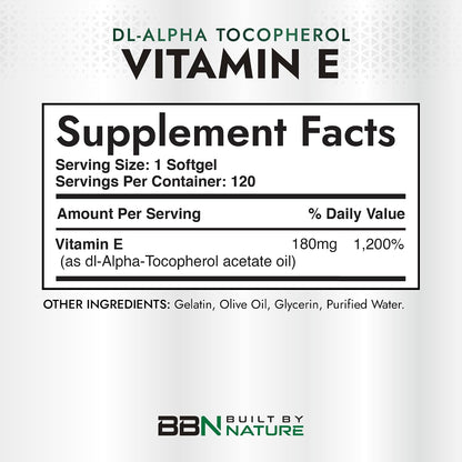 Vitamina E con Aceite de Oliva 400 UI, 120 Cápsulas Blandas - Built by Nature – Image 2