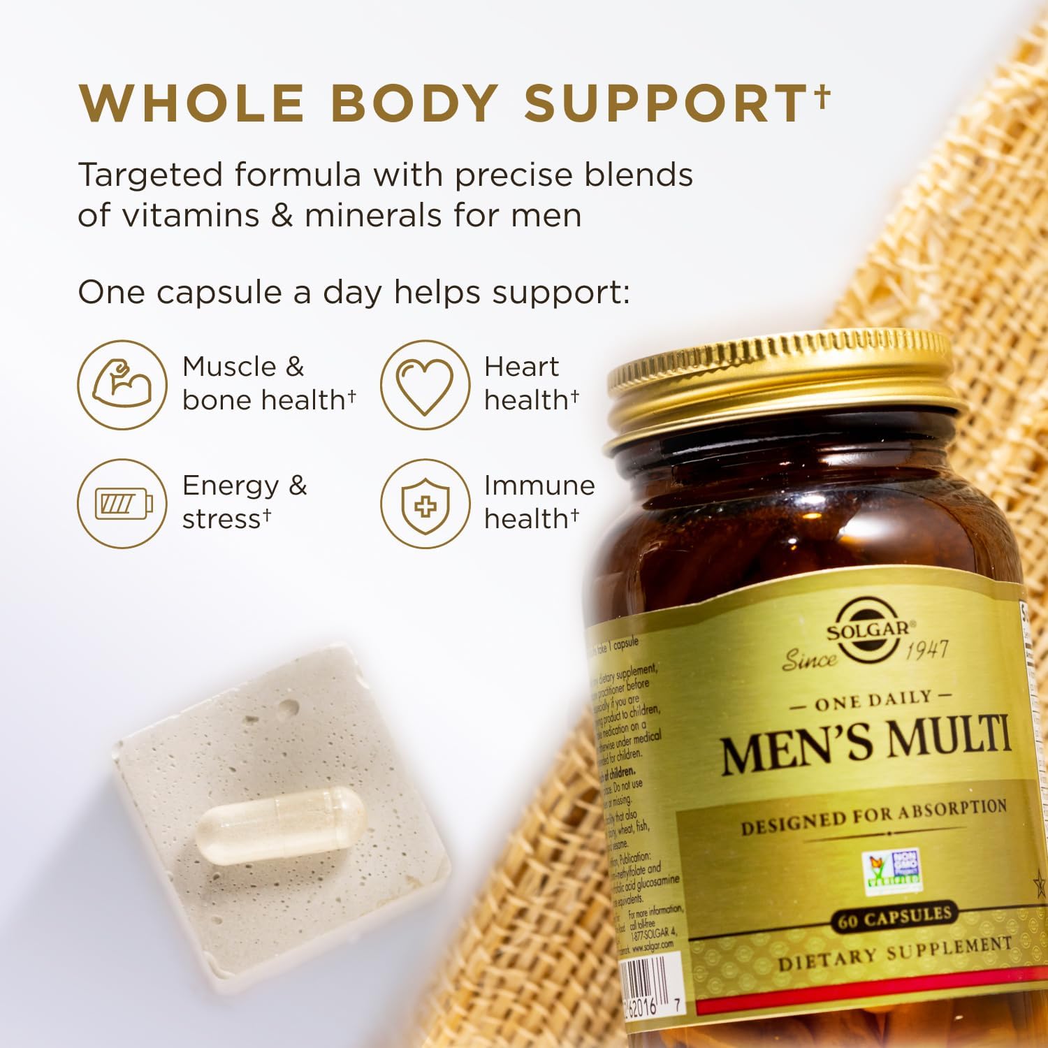 Solgar One Daily Men's Multivitamin – Multivitamínico Diario para Hombres, 60 Cápsulas Veganas de Liberación Retardada